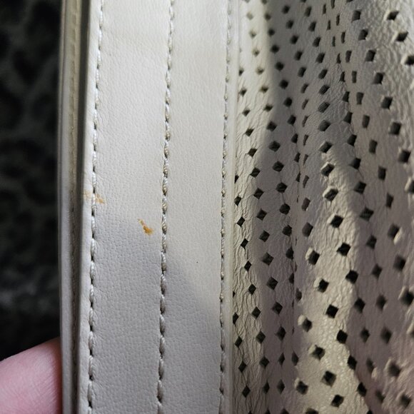 BCBGMaxAzria Cream Buttery Soft Perforated Leather Shoulder Bag, Gold Hardware - Picture 12 of 16